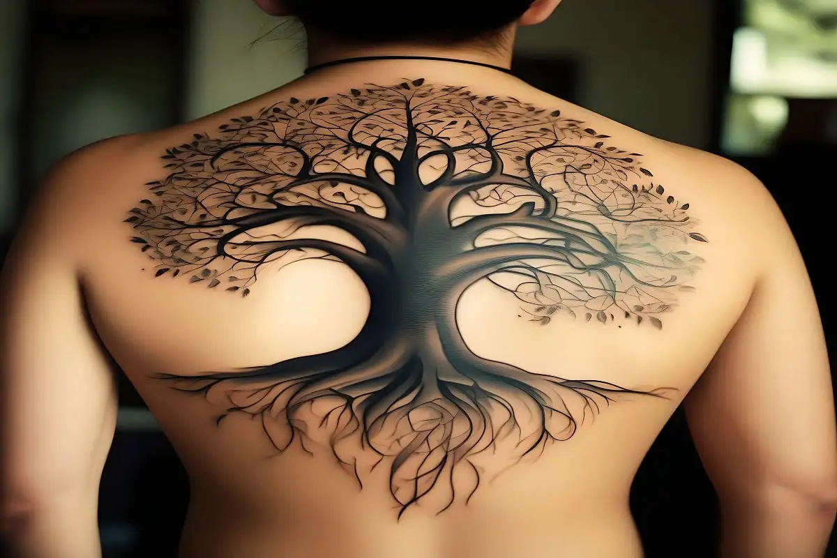 Women’s Family Tree Tattoo with Names in Branches